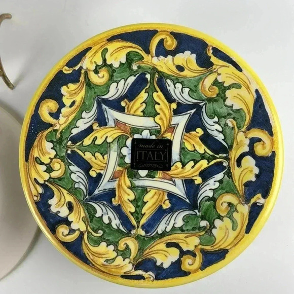 ITALIAN Colorful 8” dessert salad appetizer plate BLUE,YELLOW,GREEN,WHIT$25each - Picture 2 of 4